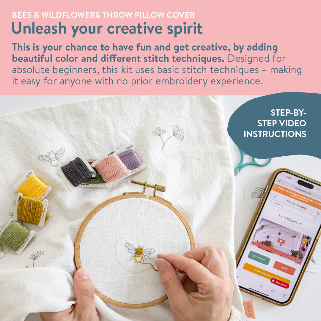 Bee Happy Throw Pillow Cover Beginner Kit