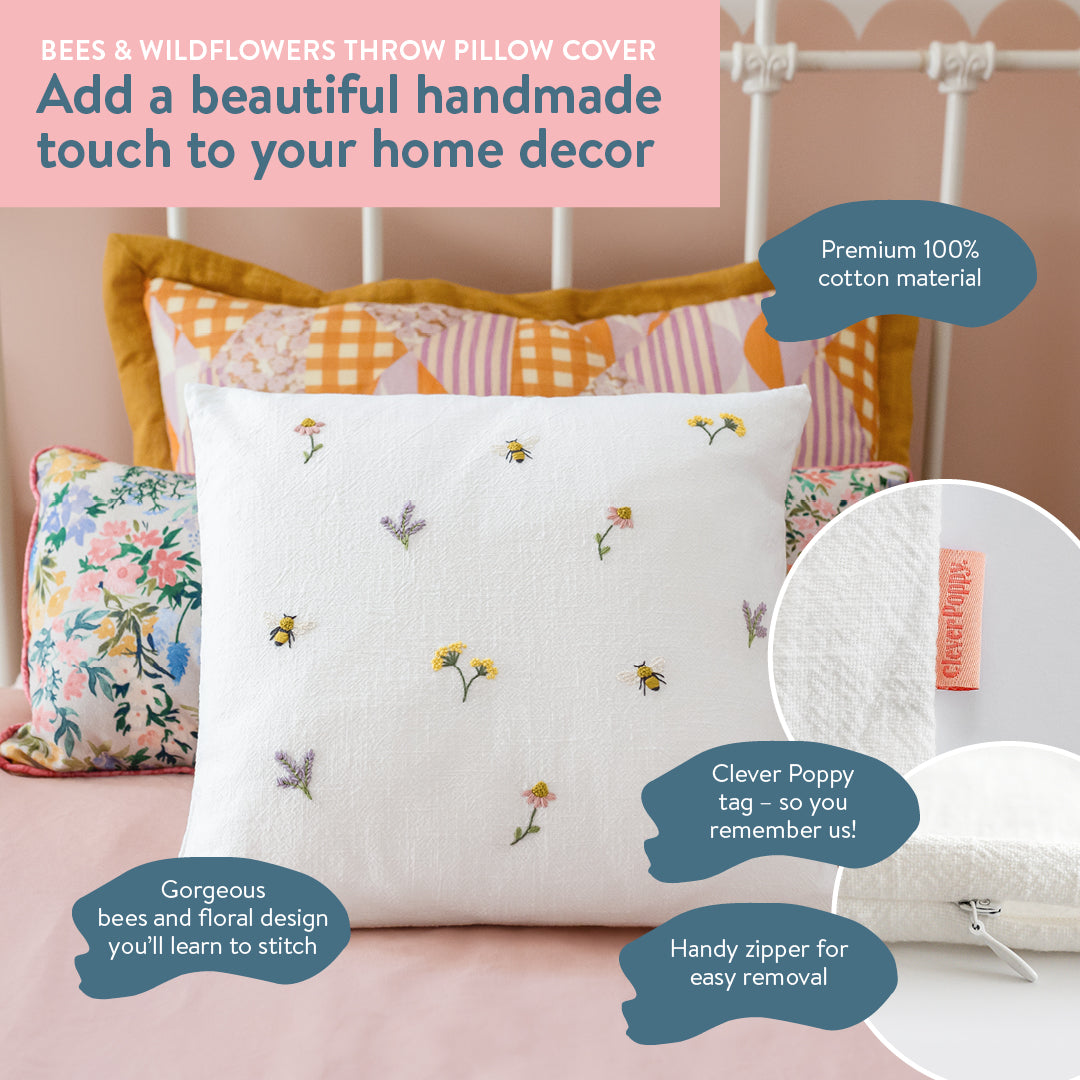Bee Happy Throw Pillow Cover Beginner Kit